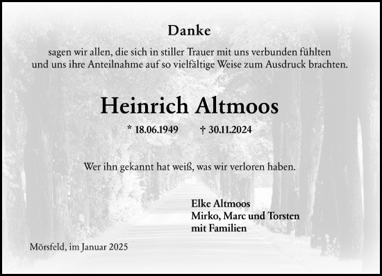 Traueranzeige von Heinrich Altmoos von Allgemeine Zeitung Alzey