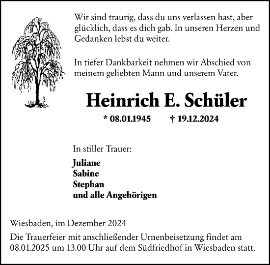 Traueranzeige von Heinrich  Schüler von Wiesbadener Kurier