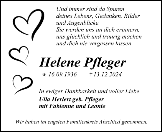 Traueranzeige von Helene Pfleger von Allgemeine Zeitung Mainz