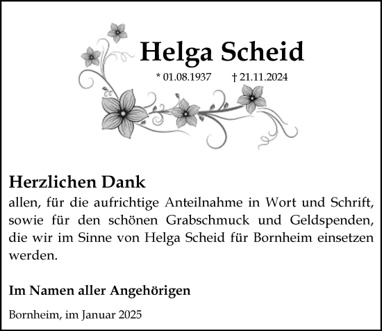 Traueranzeige von Helga Scheid von Allgemeine Zeitung Alzey