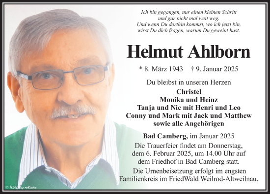 Traueranzeige von Helmut Ahlborn von Camberger Anzeiger