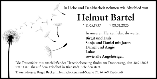 Traueranzeige von Helmut Bartel von Rüsselsheimer Echo