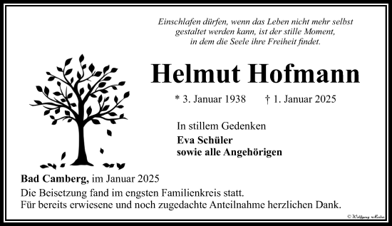 Traueranzeige von Helmut Hofmann von Camberger Anzeiger