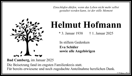 Traueranzeige von Helmut Hofmann von Camberger Anzeiger