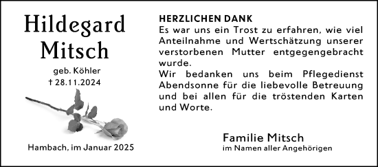 Traueranzeige von Hildegard  Mitsch von Starkenburger Echo