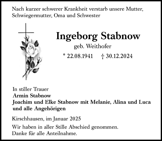 Traueranzeige von Ingeborg Stabnow von Starkenburger Echo
