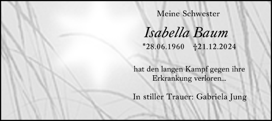 Traueranzeige von Isabella Baum von Darmstädter Echo