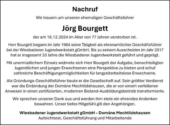 Traueranzeige von Jörg Bourgett von Wiesbadener Kurier
