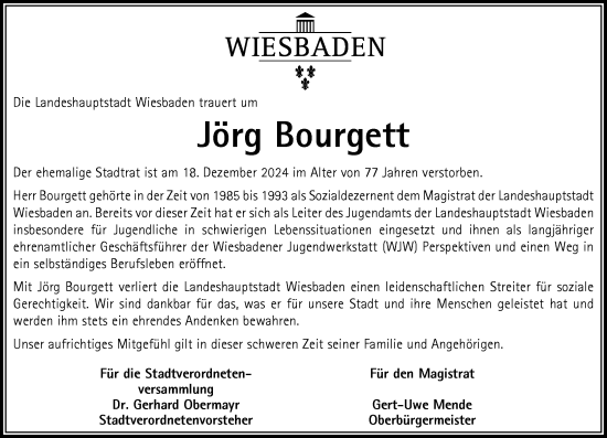 Traueranzeige von Jörg Bourgett von Wiesbadener Kurier