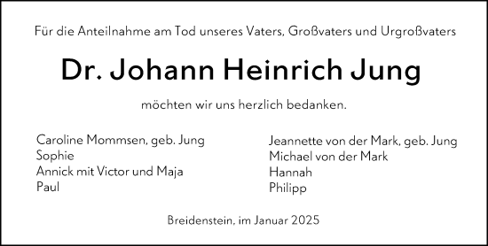 Traueranzeige von Johann Heinrich Jung von Hinterländer Anzeiger
