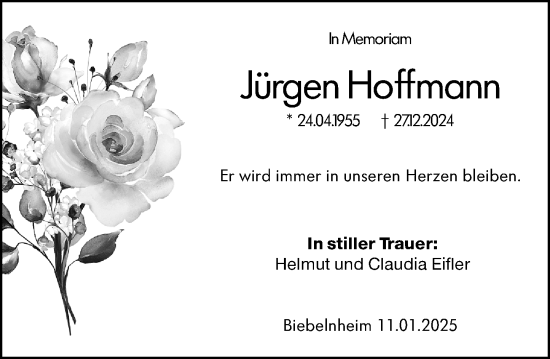Traueranzeige von Jürgen Hoffmann von Allgemeine Zeitung Alzey