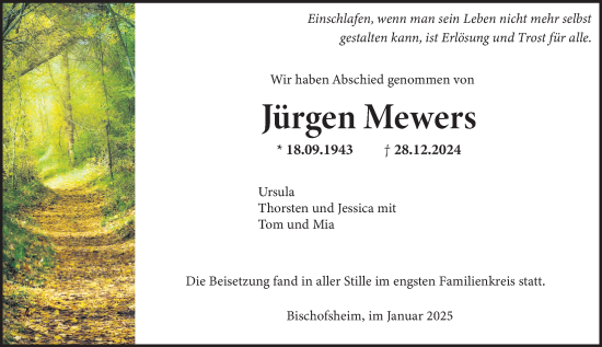 Traueranzeige von Jürgen Mewers von Rüsselsheimer Echo