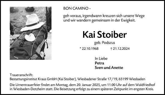 Traueranzeige von Kai Stoiber von Wiesbadener Kurier