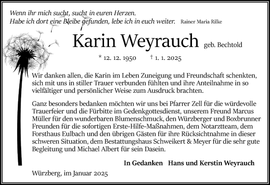 Traueranzeige von Karin Weyrauch von Odenwälder Echo