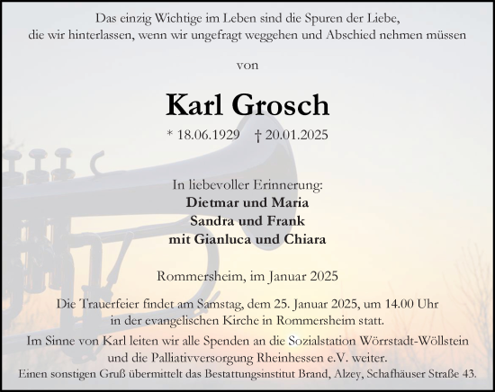 Traueranzeige von Karl Grosch von Allgemeine Zeitung Alzey