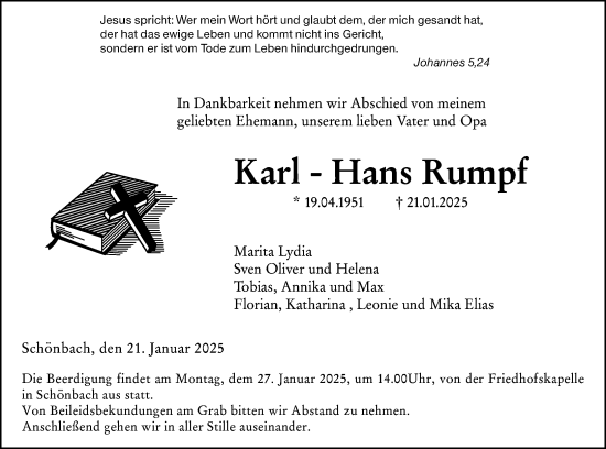 Traueranzeige von Karl-Hans Rumpf von Dill Block