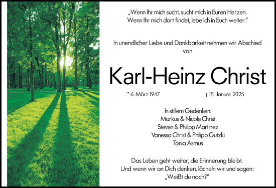 Traueranzeige von Karl-Heinz Christ von Allgemeine Zeitung Mainz