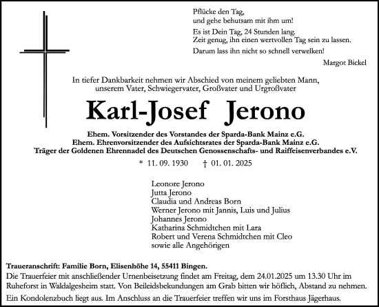 Traueranzeige von Karl-Josef Jerono von Allgemeine Zeitung Rheinhessen-Nahe
