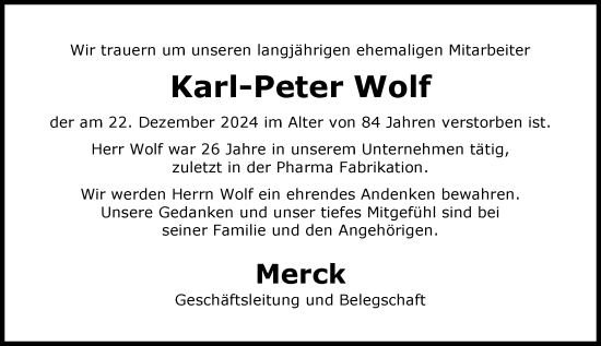 Traueranzeige von Karl-Peter Wolf von Darmstädter Echo
