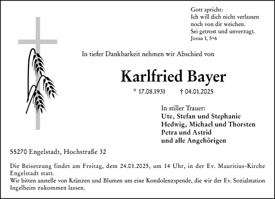 Traueranzeige von Karlfried Bayer von Allgemeine Zeitung Rheinhessen-Nahe