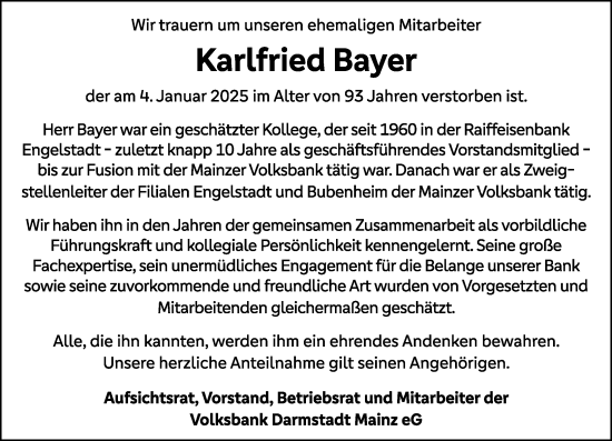 Traueranzeige von Karlfried Bayer von Allgemeine Zeitung Rheinhessen-Nahe