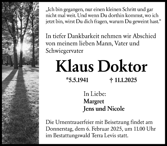 Traueranzeige von Klaus Doktor von Wiesbadener Kurier