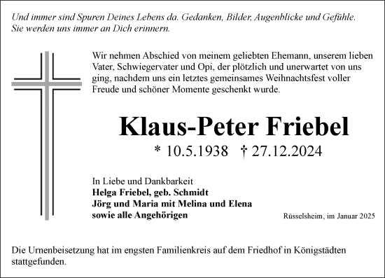Traueranzeige von Klaus-Peter Friebel von Rüsselsheimer Echo