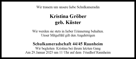 Traueranzeige von Kristina Gröber von Rüsselsheimer Echo