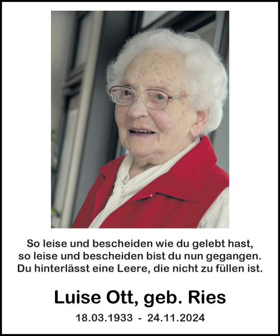 Traueranzeige von Luise Ott von Nassauische Neue Presse