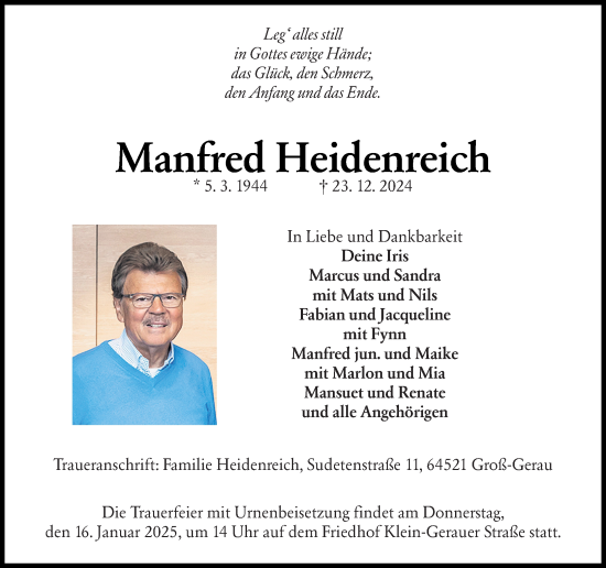 Traueranzeige von Manfred Heidenreich von Rüsselsheimer Echo