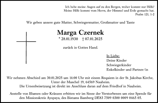 Traueranzeige von Marga Czernek von Rüsselsheimer Echo