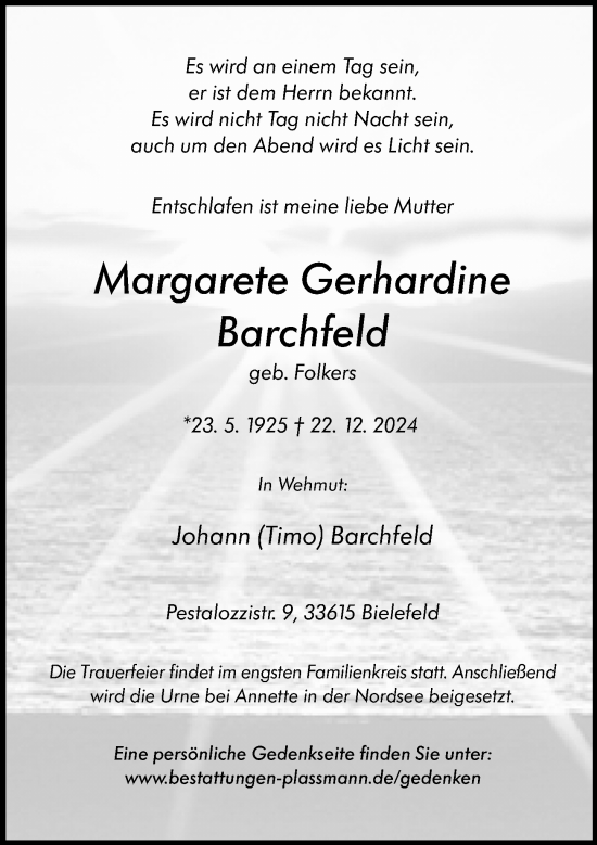 Traueranzeige von Margarete Gerhardine Barchfeld von Allgemeine Zeitung Mainz