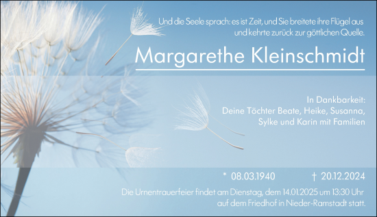 Traueranzeige von Margarethe Kleinschmidt von Darmstädter Echo