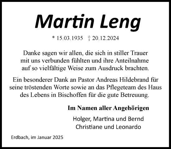 Traueranzeige von Marina Leng von Dill Block