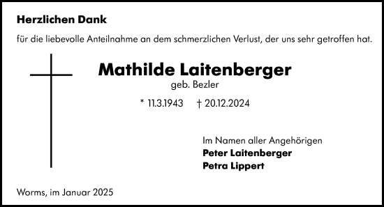 Traueranzeige von Mathilde Laitenberger von Wormser Zeitung