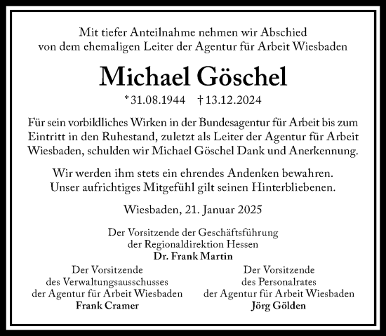 Traueranzeige von Michael Göschel von Wiesbadener Kurier