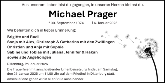 Traueranzeige von Michael Prager von Dill Block