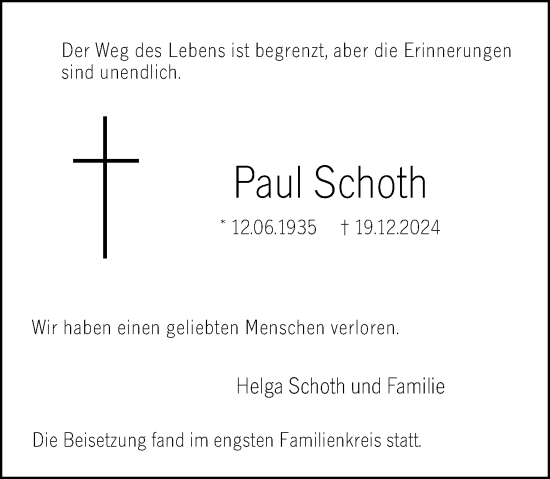 Traueranzeige von Paul Schoth von Hochheimer Zeitung