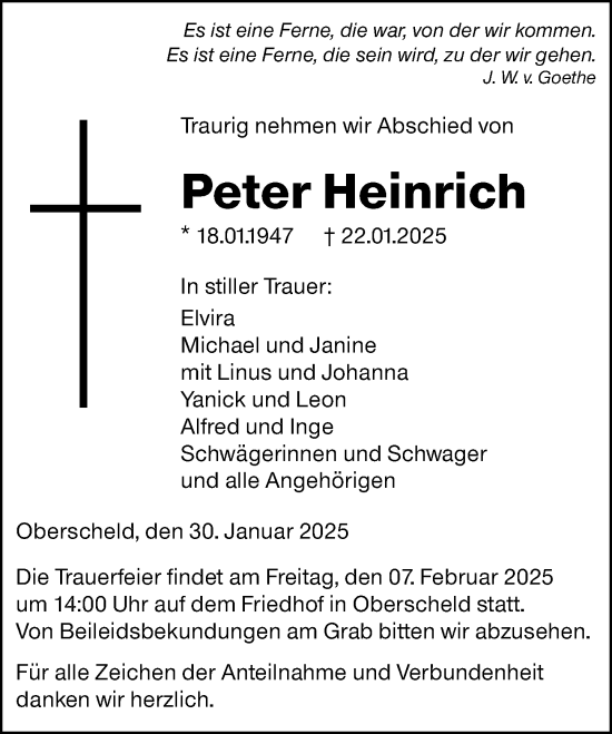 Traueranzeige von Peter Heinrich von Dill Block