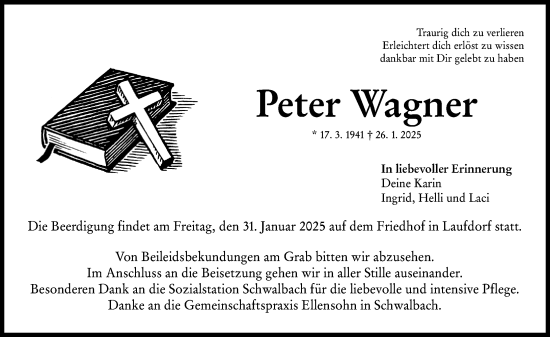 Traueranzeige von Peter Wagner von Wetzlarer Neue Zeitung