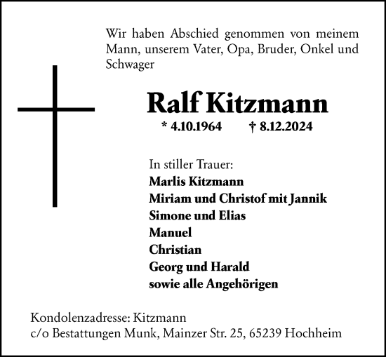 Traueranzeige von Ralf Kitzmann von Hochheimer Zeitung