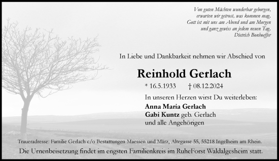Traueranzeige von Reinhold Gerlach von Allgemeine Zeitung Rheinhessen-Nahe