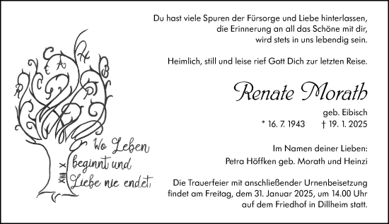 Traueranzeige von Renate Morath von Wetzlarer Neue Zeitung