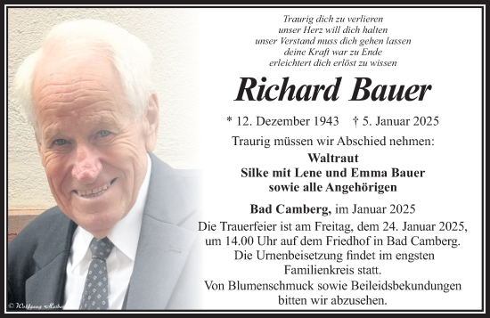 Traueranzeige von Richard Bauer von Camberger Anzeiger