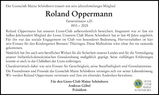 Traueranzeige von Roland Oppermann von Allgemeine Zeitung Mainz
