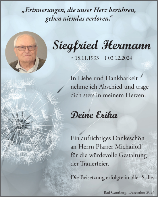 Traueranzeige von Siegfried Hermann von Camberger Anzeiger
