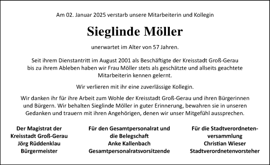 Traueranzeige von Sieglinde Möller von Groß-Gerauer Echo