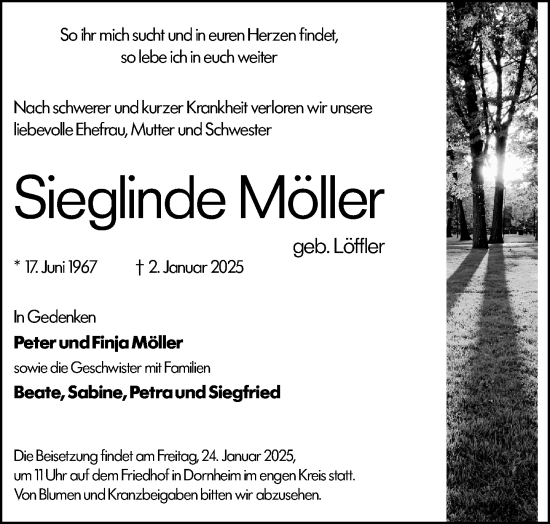 Traueranzeige von Sieglinde Möller von Groß-Gerauer Echo