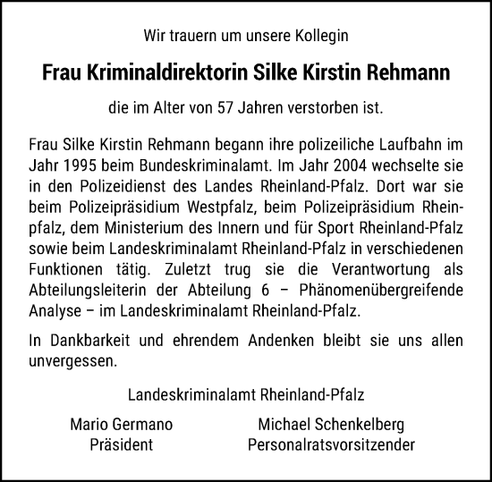 Traueranzeige von Silke Kirstin Rehmann von Allgemeine Zeitung Mainz