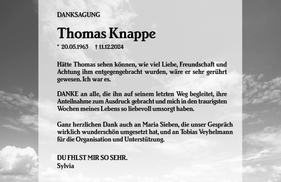 Traueranzeige von Thomas Knappe von Allgemeine Zeitung Mainz